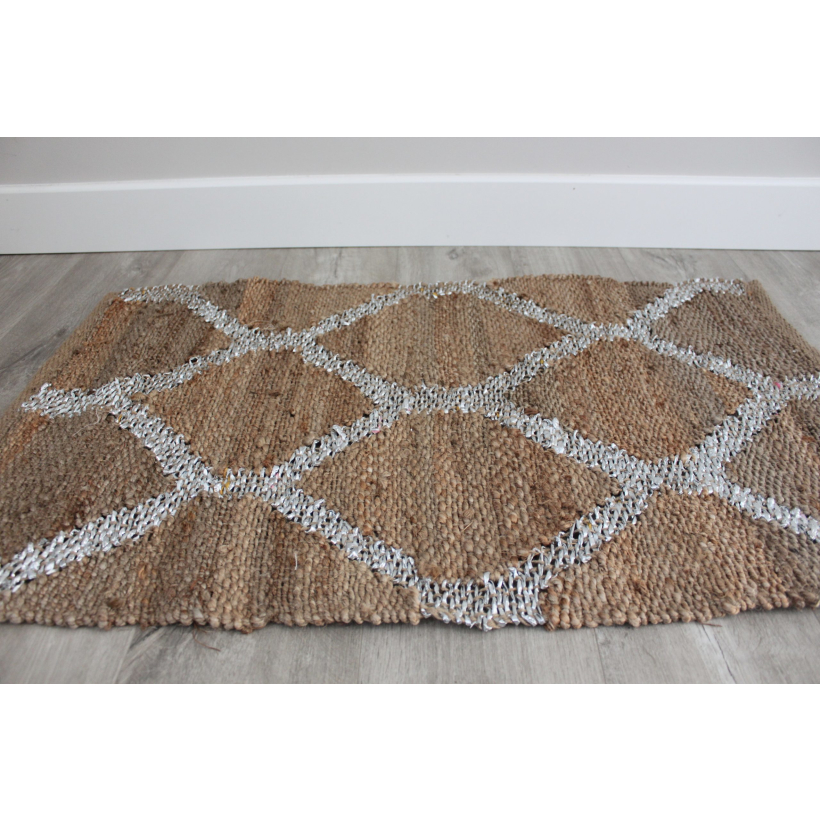 Alfombra Yute/Plata Geométrico