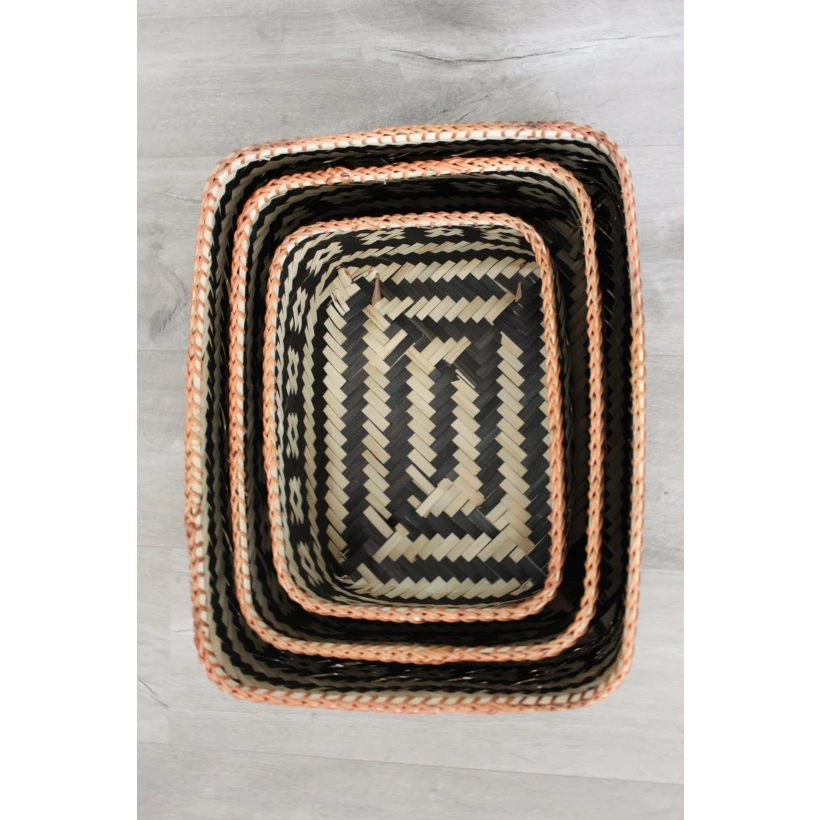 Set/3 Cestas Rectangular Natural/Negro