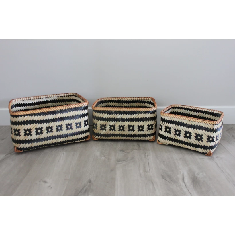 Set/3 Cestas Rectangular Natural/Negro