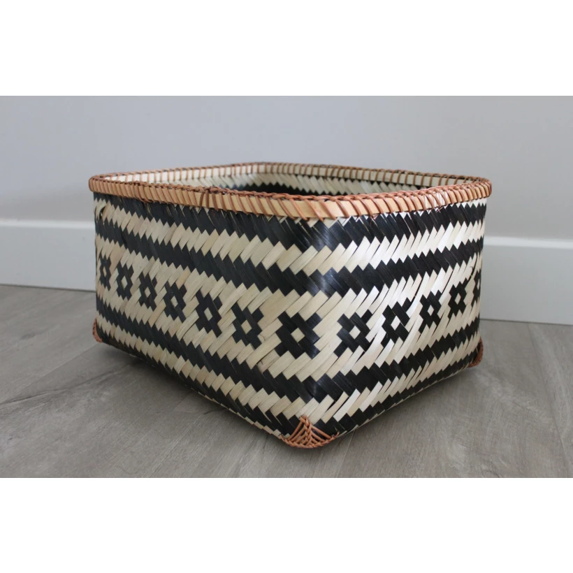 Set/3 Cestas Rectangular Natural/Negro