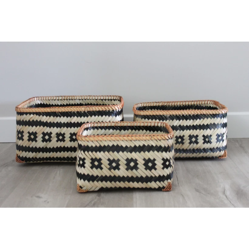Set/3 Cestas Rectangular Natural/Negro