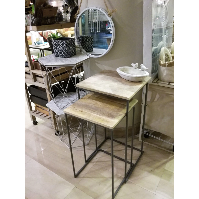 Set mesas nido hierro y madera