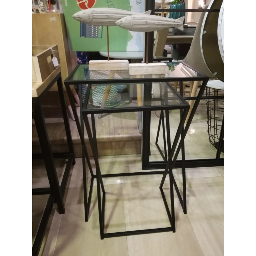 Set 2 mesas metal y cristal