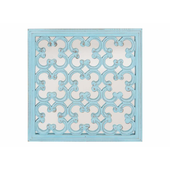 Decoración de pared madera tallada y cristal color turquesa