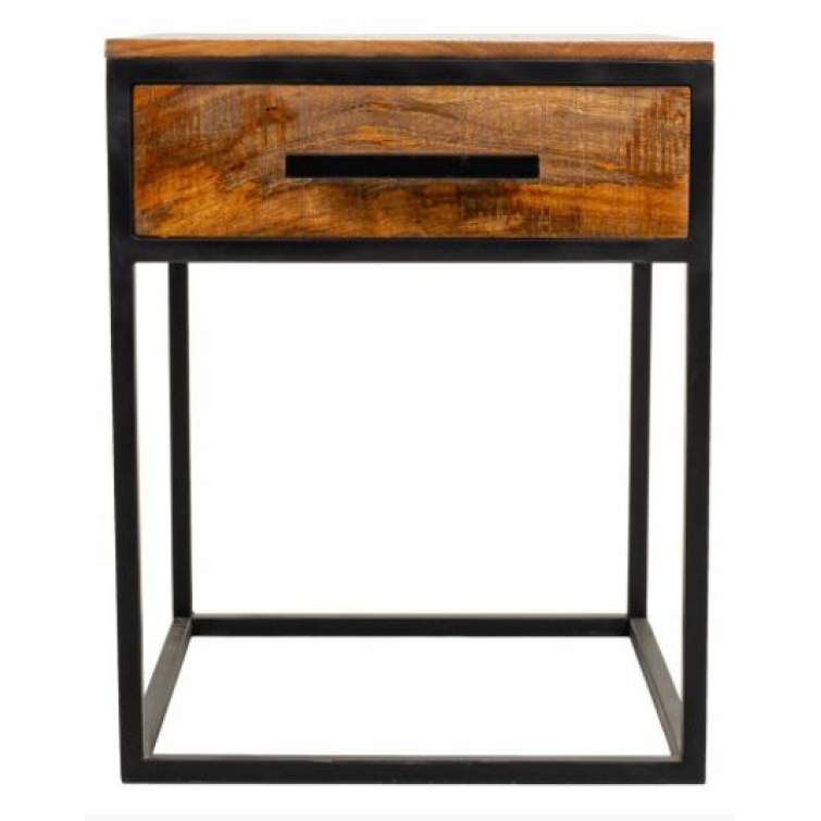 Mesita de noche industrial madera y hierro 2