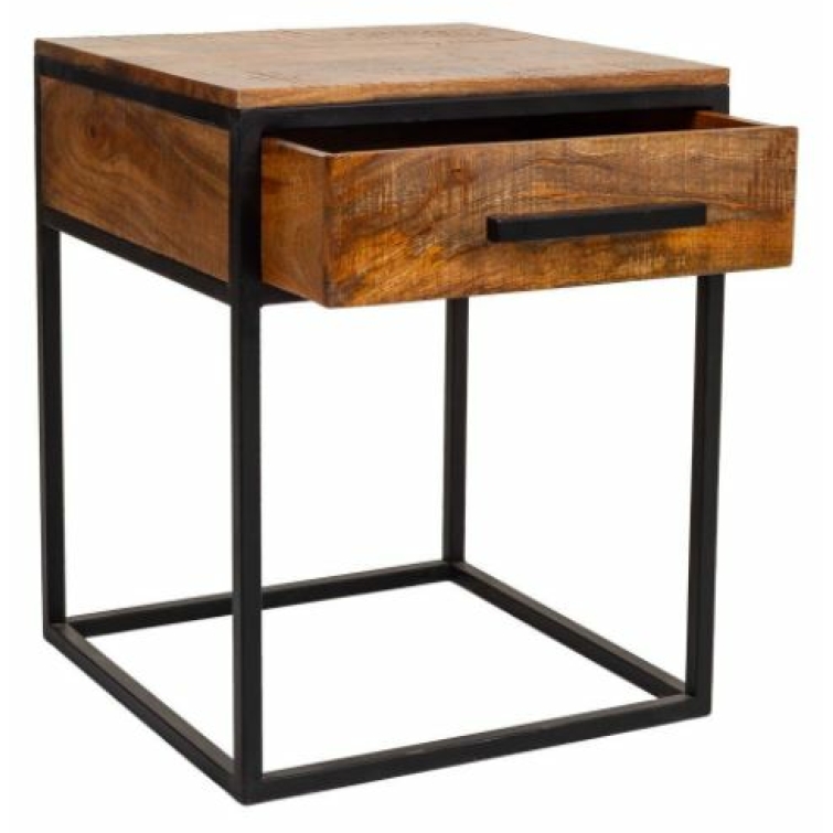 Mesita de noche industrial madera y hierro 3
