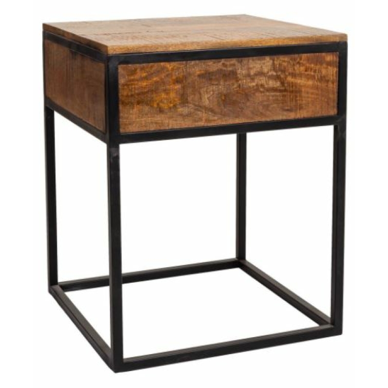 Mesita de noche industrial madera y hierro 4