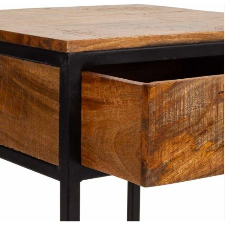 Mesita de noche industrial madera y hierro 5