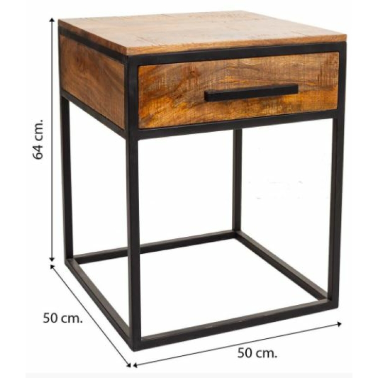 Mesita de noche industrial madera y hierro 7
