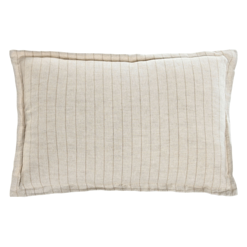 Cojin lino rallado beige blanco 60x40 cm