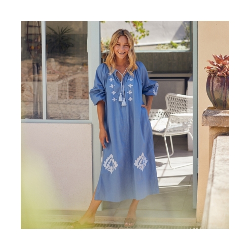 Vestido Larogo brocado AZUL