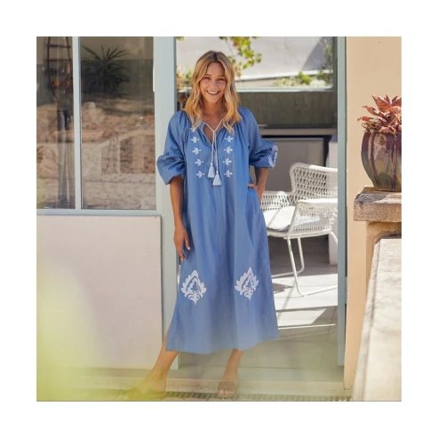 Vestido Larogo brocado AZUL