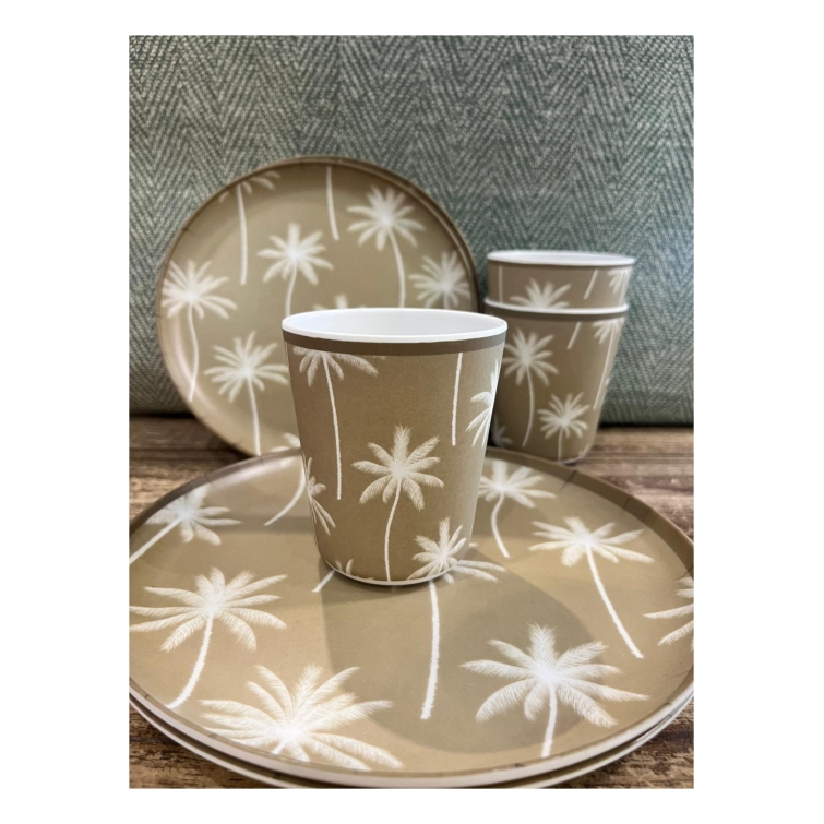 menaje plato vaso melamina palmera 24