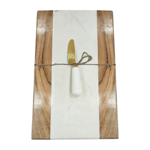 Tabla cortar marmol y madera con cuchillo